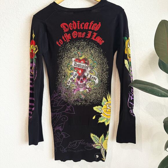 VTG Y2K Ed Hardy Sweater/Tunic Dress Medium Embellished Pull-Over Fitted Grunge - Picture 6 of 9